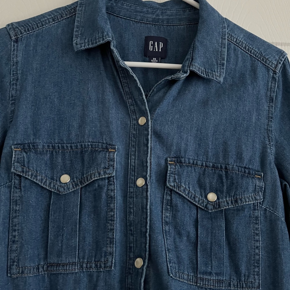 GAP Women Western Denim Shirt Dress Pearl Snap Button (Size XS Petite)